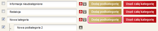 Mapa strony - przycisk dodaj podkategorię